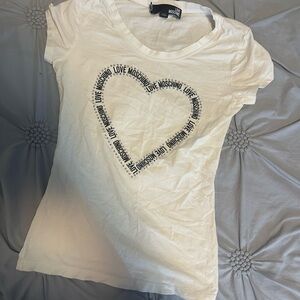 Moschino White Tee with Heart Design